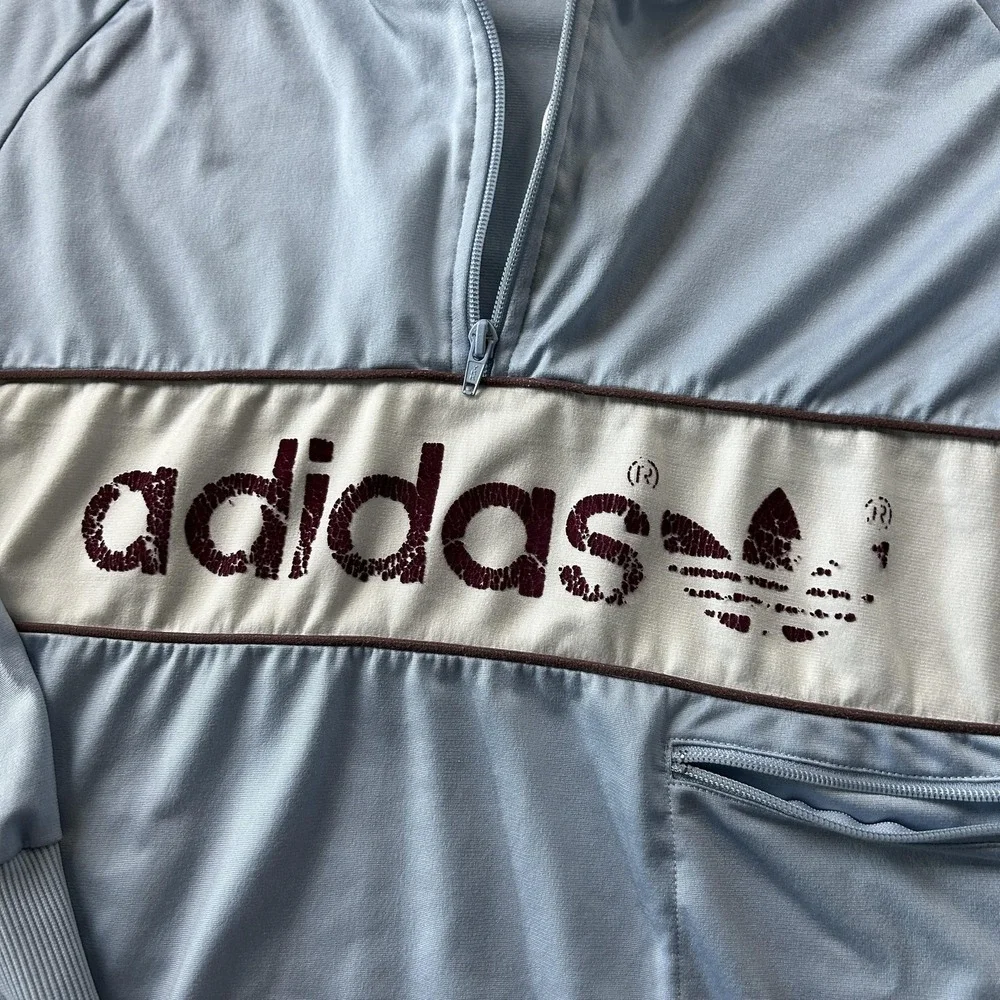 Vintage Adidas Originals Hoodie Mens Large Blue 1/4 Zip Pullover Logo Sweatshirt